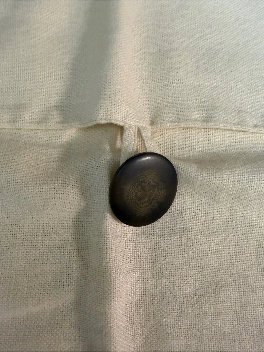 2 Pottery Barn Cream Square Linen Pillow Covers with Dark Button Accent 18”x18”